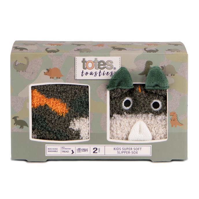 totes toasties® Boys Super Soft Slipper Socks (Twin Pack) Dino / Camo Extra Image 3